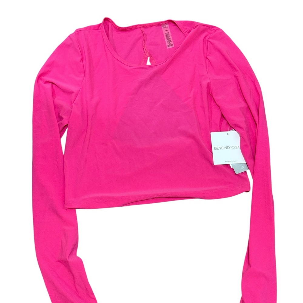 Beyond Yoga open back crop top long sleeve  pink LARGE athleisure barbiecore - Picture 2 of 11